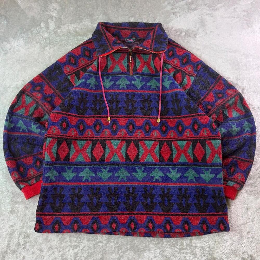 Vintage Santana Geometric 1/4 Zip Sweater Men’s XL Estimate Red Purple